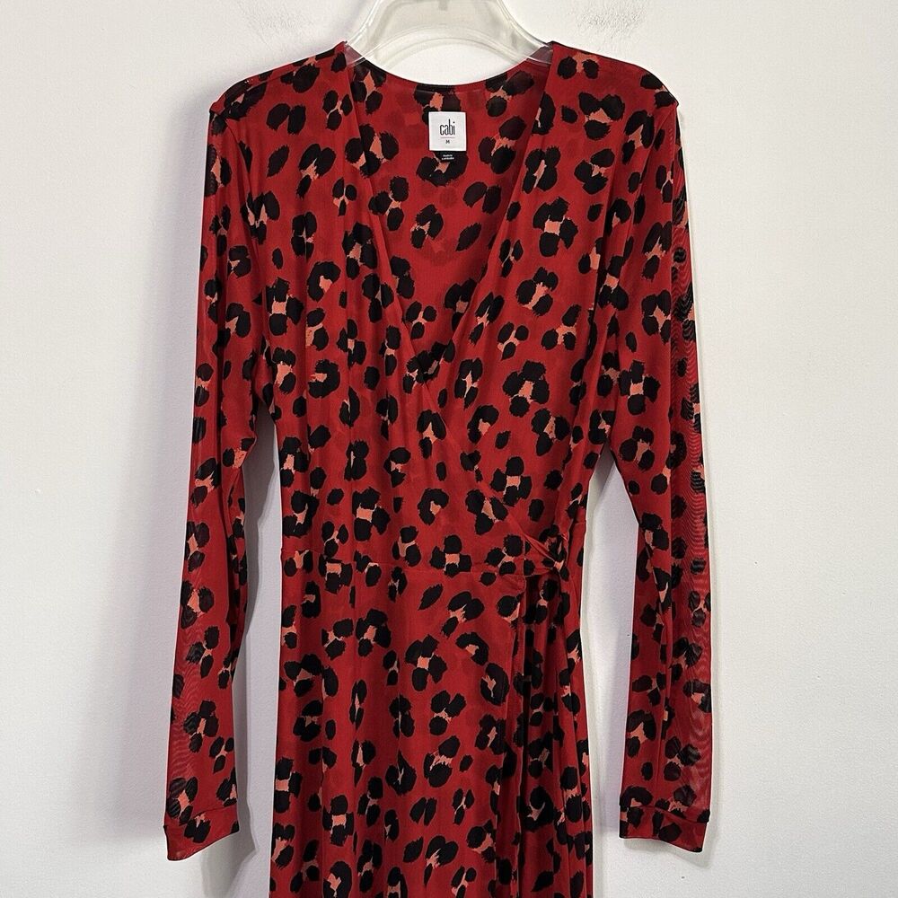 CAbi Red Siren Mesh Long Sleeve Leopard Wrap Dress M Cardigan Duster Trendy 5771 - Picture 3 of 7